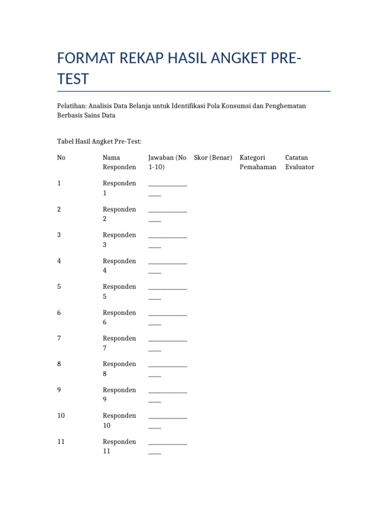 Rekap Hasil Angket Pre-Test Pelatihan | PDF