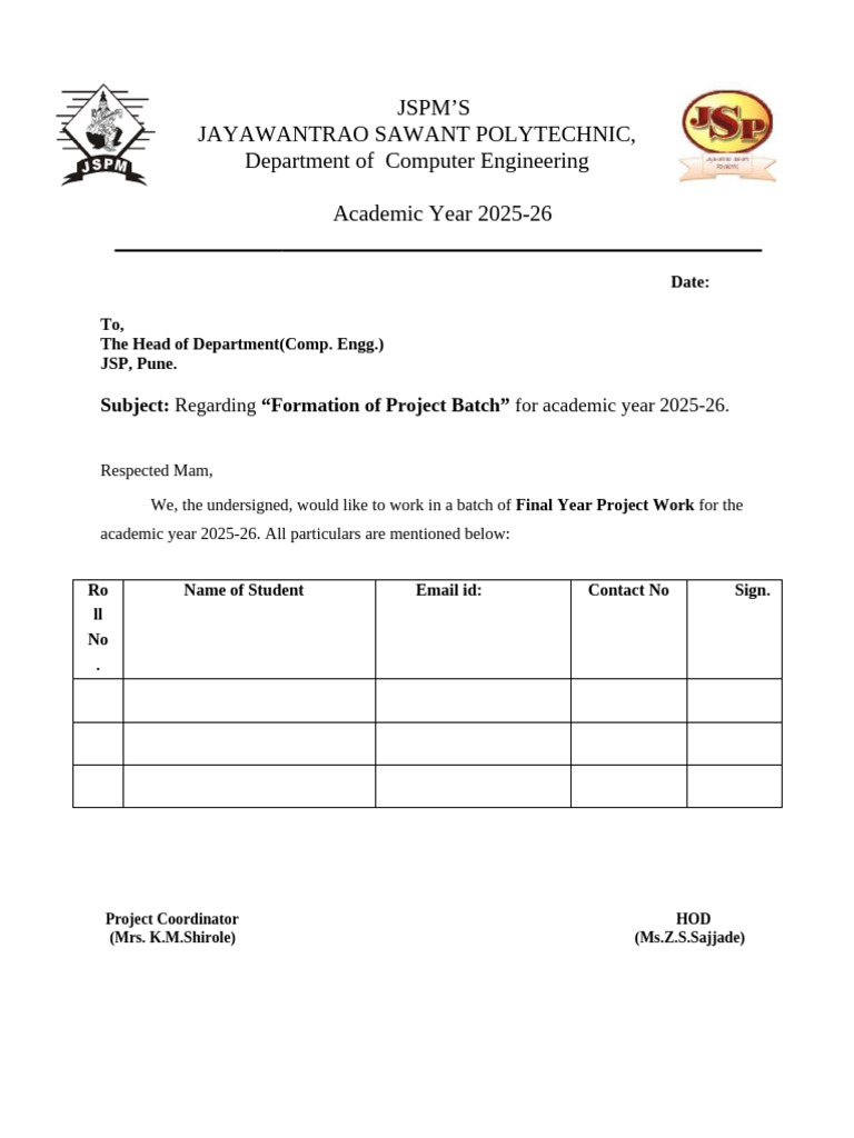 Project Batch Formation Form25-26 | PDF