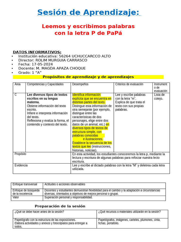 Com Leemos y Escribimos Palabras Con La Letra P | PDF | Evaluación ...