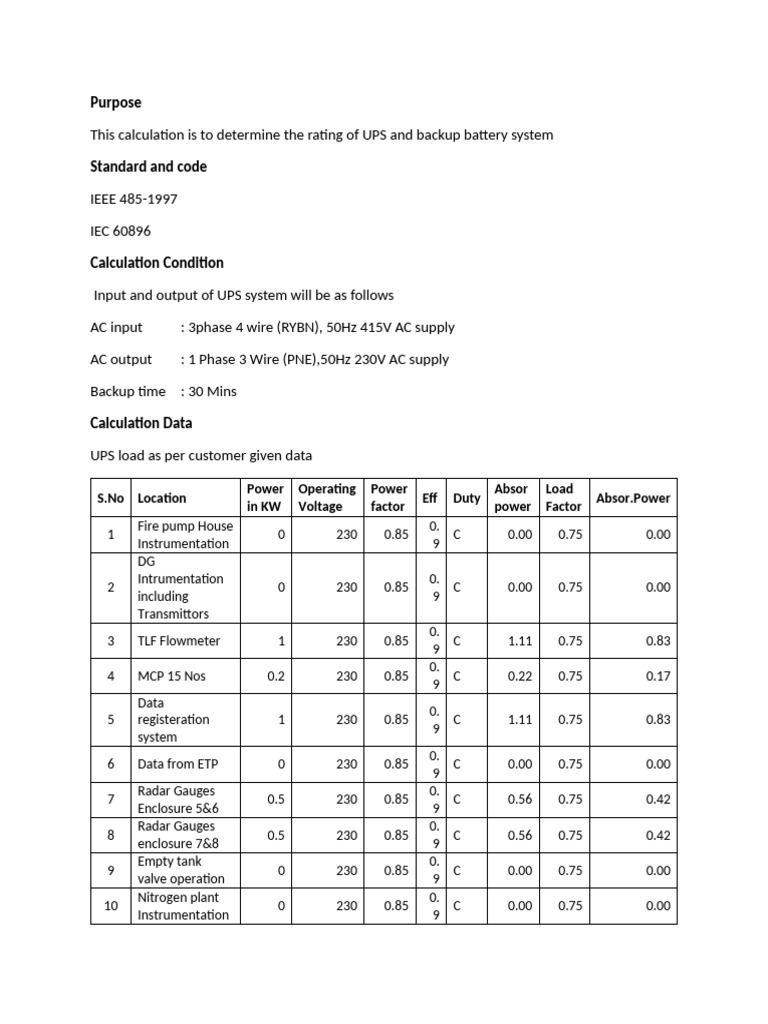 UPS Sizing Calculation for Backup System | PDF | Alternating Current ...