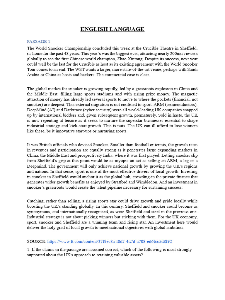 English Language: Passage 1 | PDF | Bail | World Trade Organization