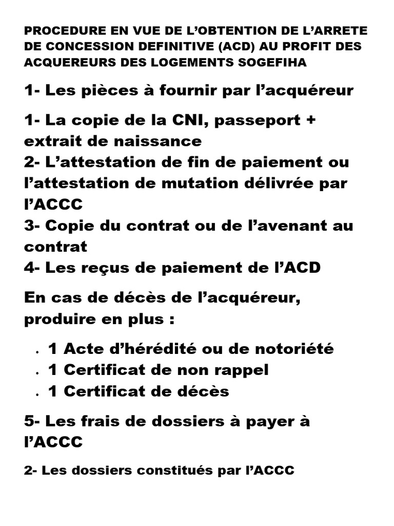 Obtention de l'ACD pour logements SOGEFIHA | PDF