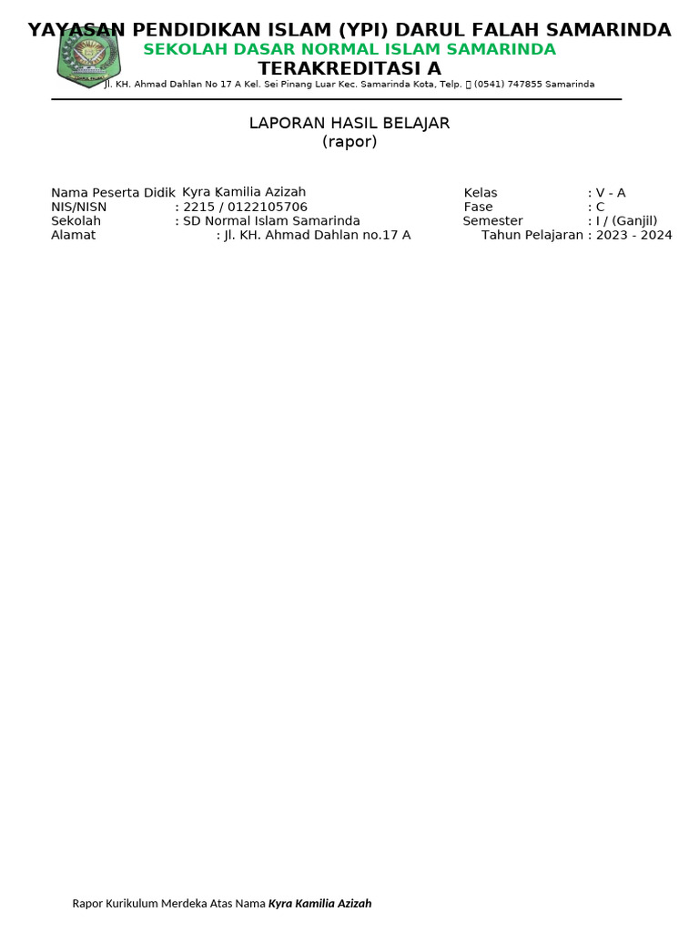 Rapor SMT 1 Kls 5a Kumer 23-24 | PDF