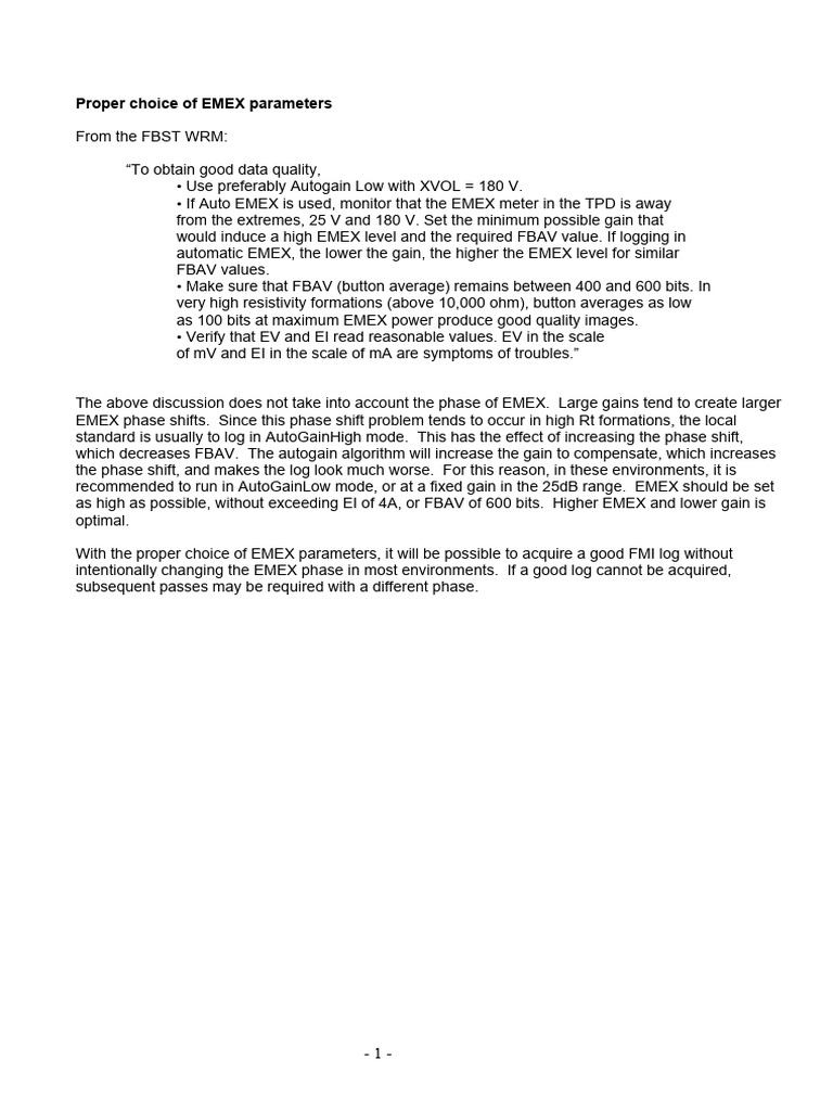 Optimal EMEX Parameter Settings Guide | PDF