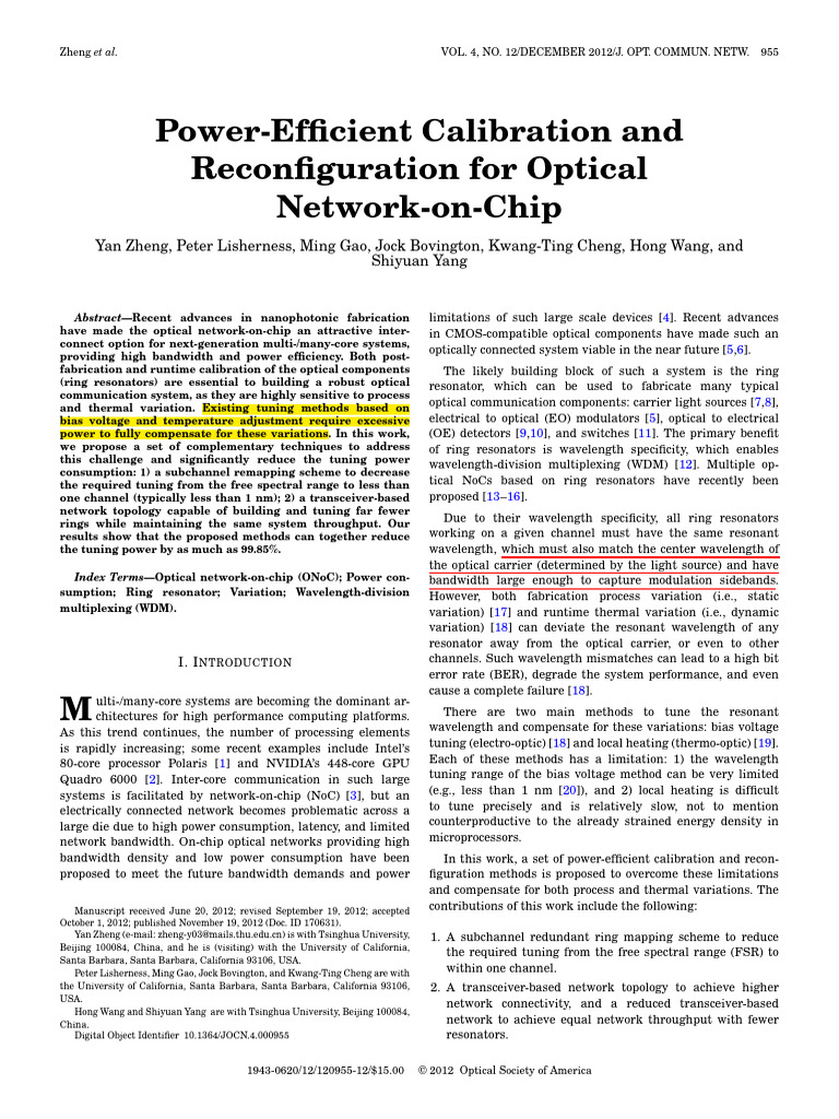 Power-Efficient Optical Network Calibration | PDF | Electromagnetic ...
