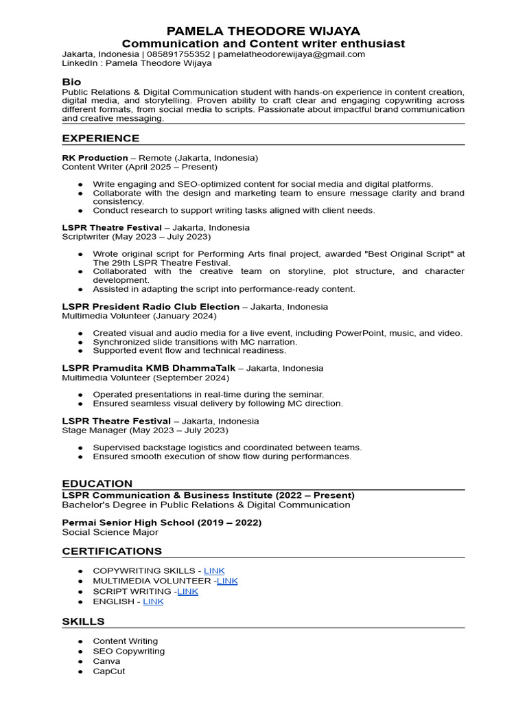 Content Writer & Scriptwriter Profile | PDF | Communication | Human ...