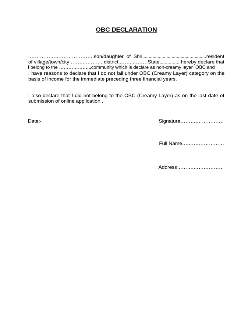 OBC NCL Self-Declaration Form | PDF