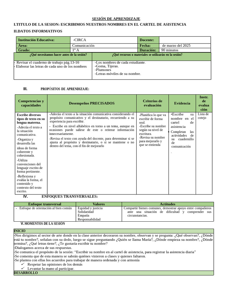 Escribimos Nombres en Cartel de Asistencia | PDF | Comunicación