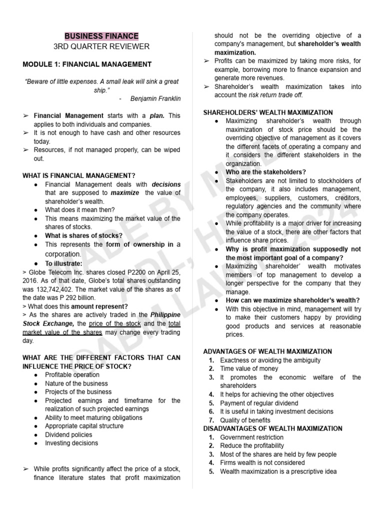 Financial Management Overview | PDF | Equity (Finance) | Debt