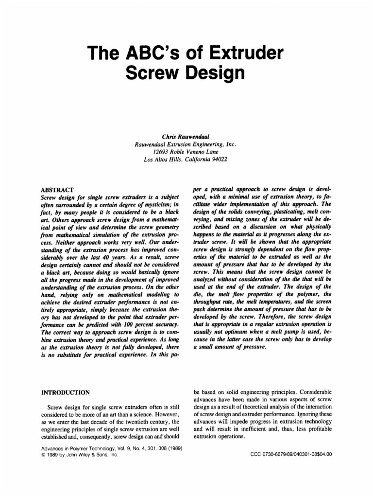 Extruder Screw Design Principles | PDF | Extrusion | Stress (Mechanics)