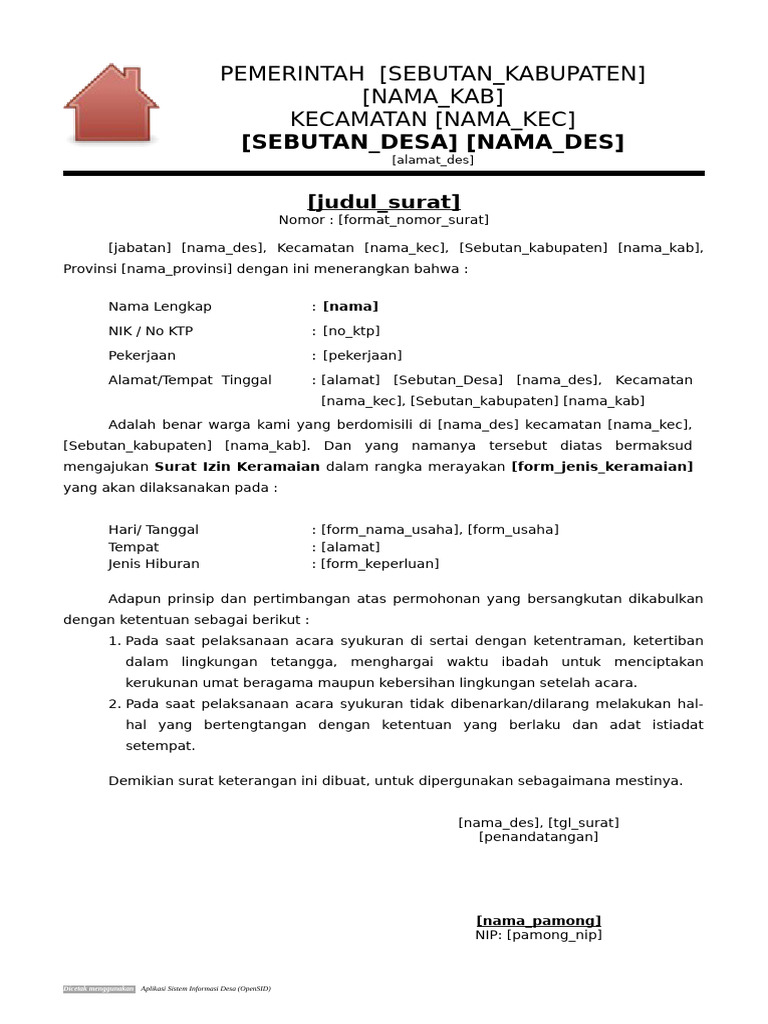 Contoh Surat Izin Keramaian Desa | PDF