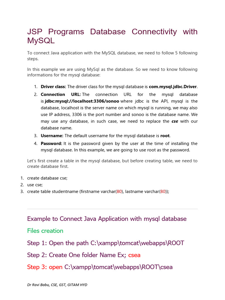 JSP MySQL Database Connection Guide | PDF | My Sql | Databases