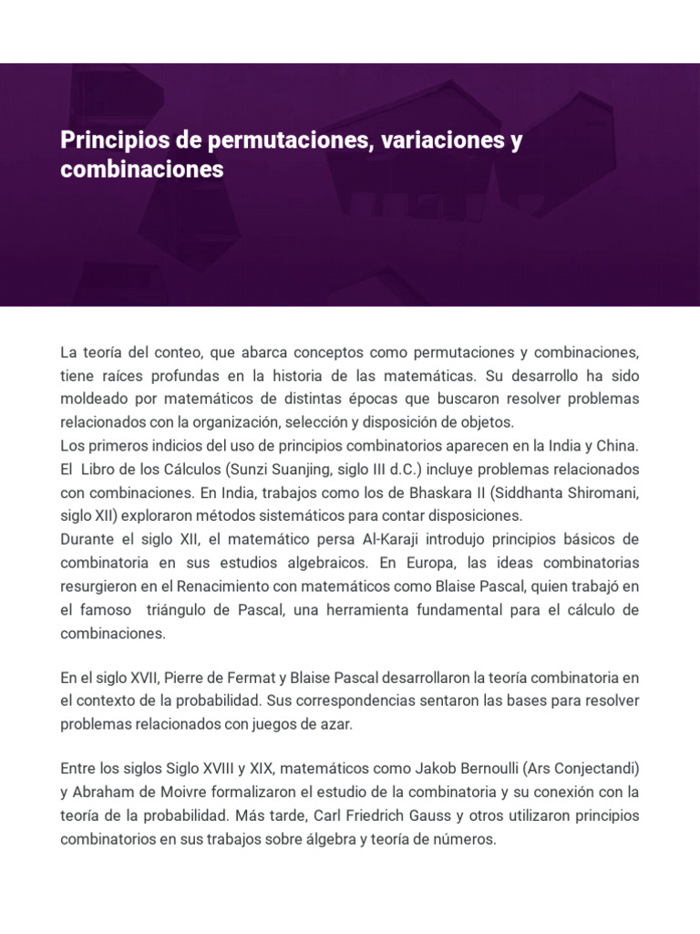 Teoría del Conteo: Permutaciones y Combinaciones | PDF | Combinatoria ...