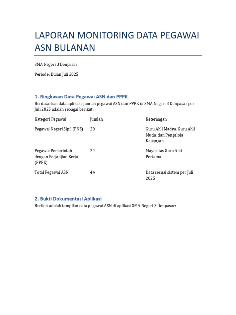 Data Pegawai ASN SMA Negeri 3 Denpasar Juli 2025 | PDF