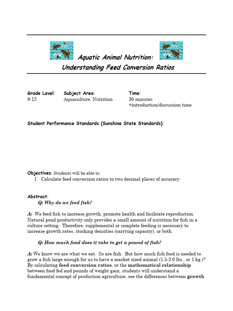 Feed Conversion Ratios in Aquaculture | PDF | Pound (Mass) | Weight