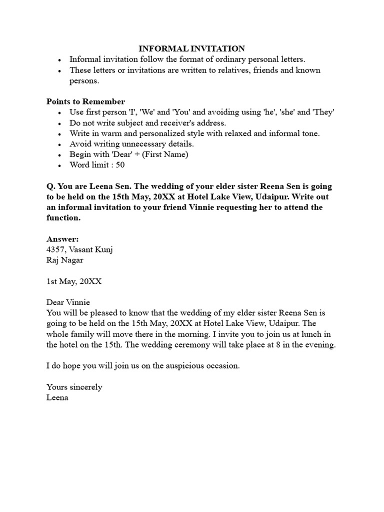 Informal Invitation Writing Guide | PDF
