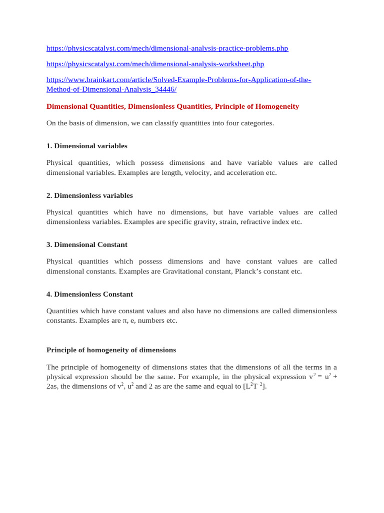Dimensional Analysis Overview | PDF | Mechanics | Physics