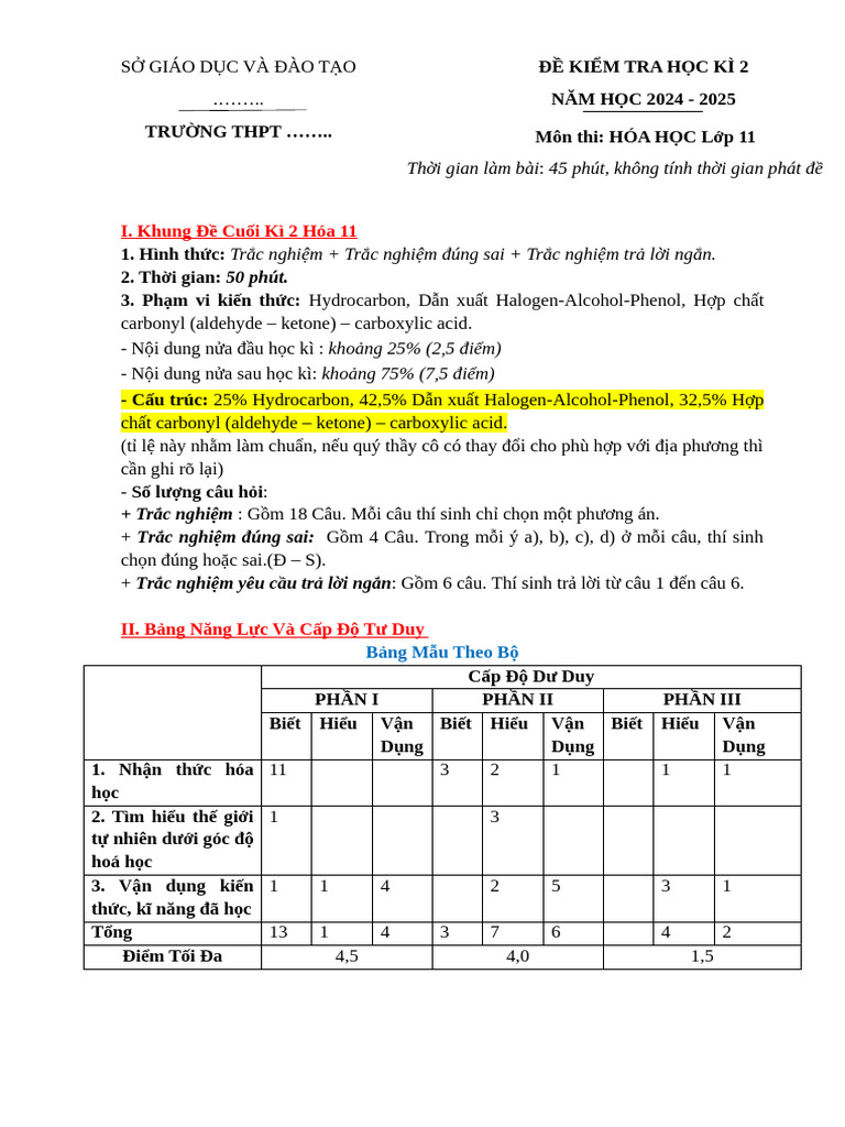 De Thi HK2 Hoa Hoc 11 KNTT de So 2 | PDF