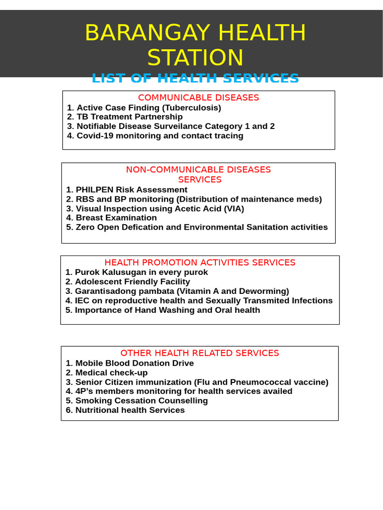Barangay Health Station Services List | PDF