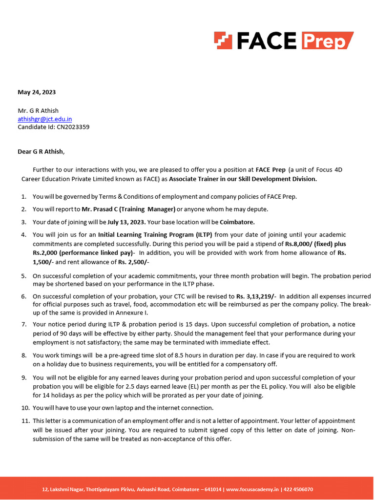 Job Offer for Associate Trainer Position | PDF | Employment | Insurance