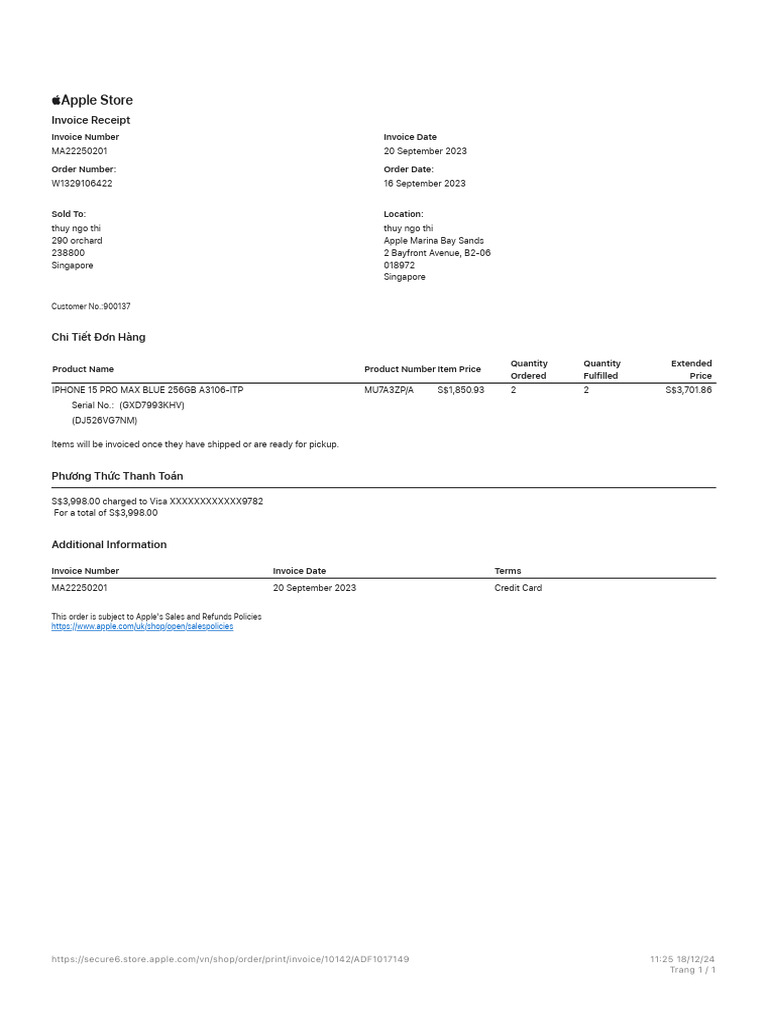 Apple Invoice for iPhone 15 Pro Max | PDF | Tablet Computer | Smartphone