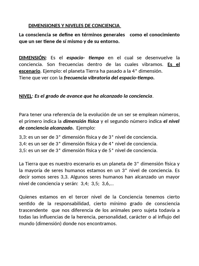 Dimensiones y Niveles de Conciencia | PDF