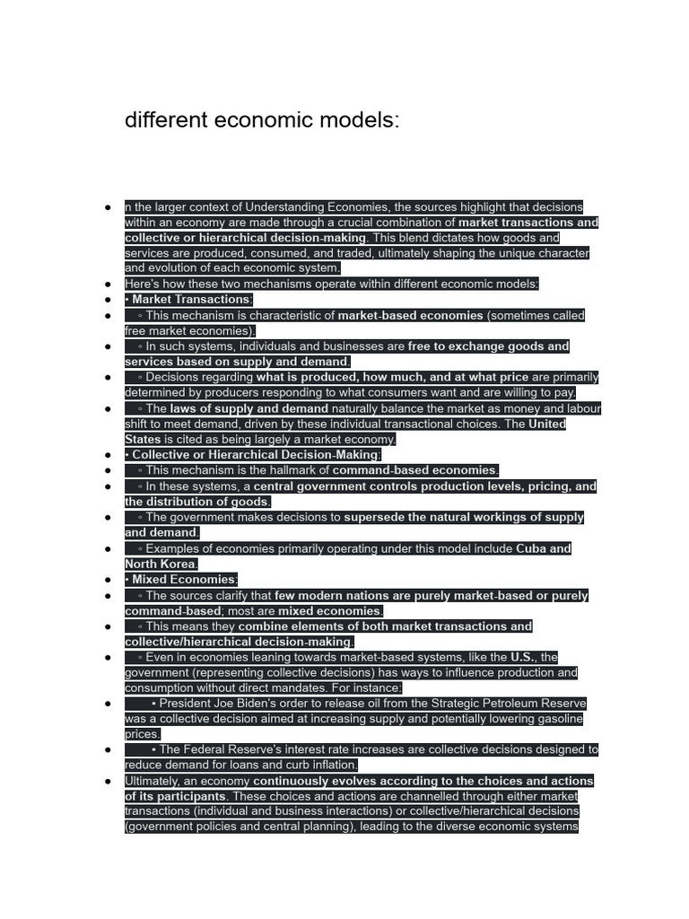 Different Economic Models | PDF | Macroeconomics | Market (Economics)