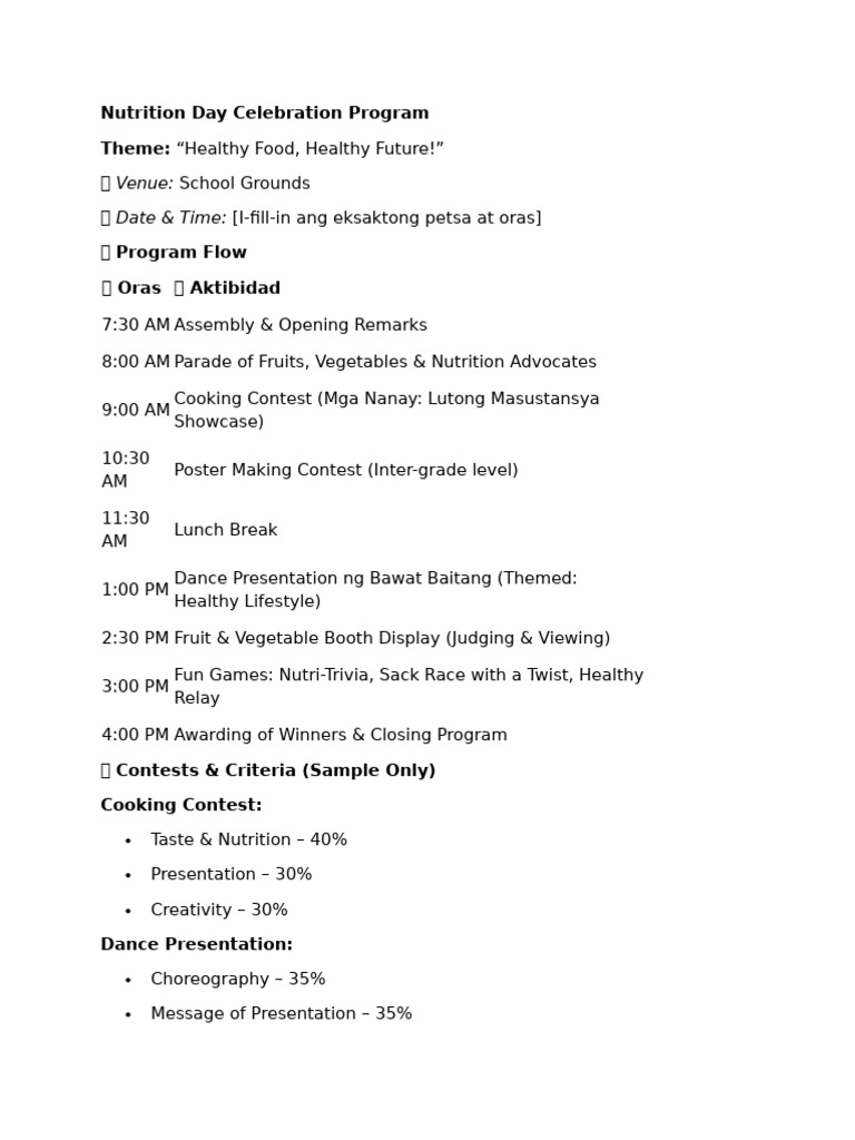 Nutrition Day Celebration Program | PDF