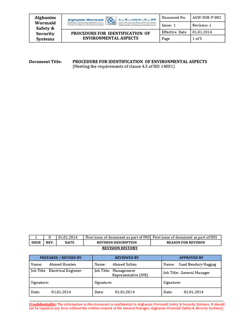 AGW-HSE-P-002!1!0-Procedure For Identification of Environmental Aspects ...