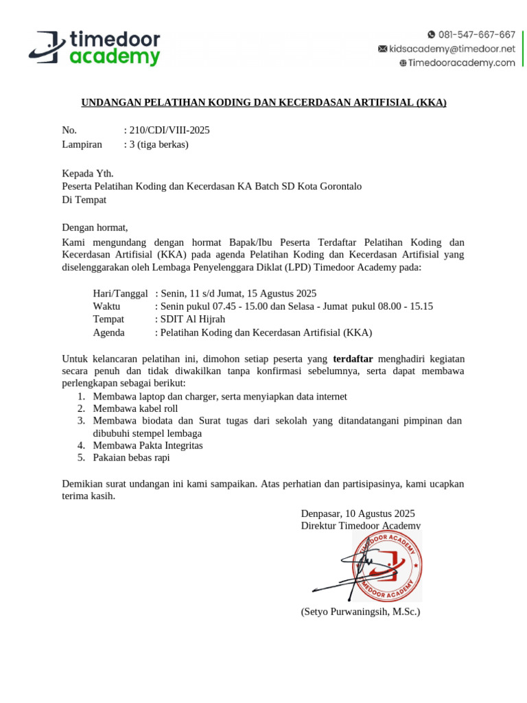 Undangan Pelatihan Koding KKA 2025 | PDF