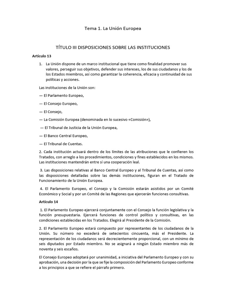 Estructura Institucional de la UE | PDF | Comisión Europea | Consejo ...