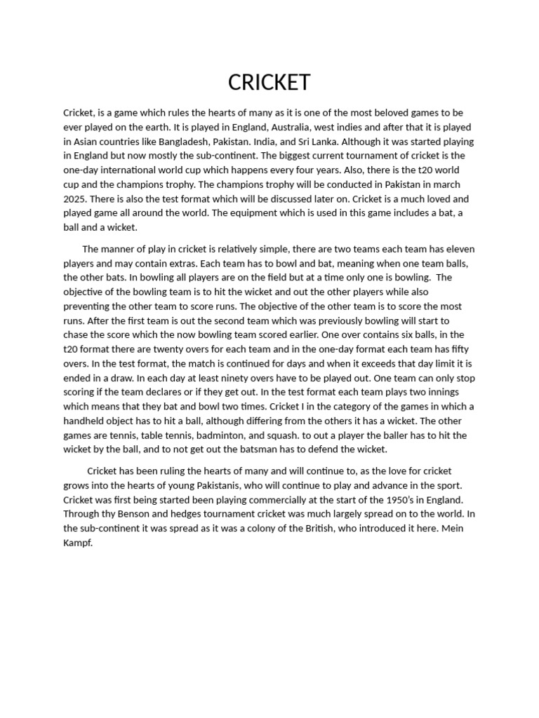 Overview of Cricket: Rules and Formats | PDF | Cricket | Ball And Bat Games
