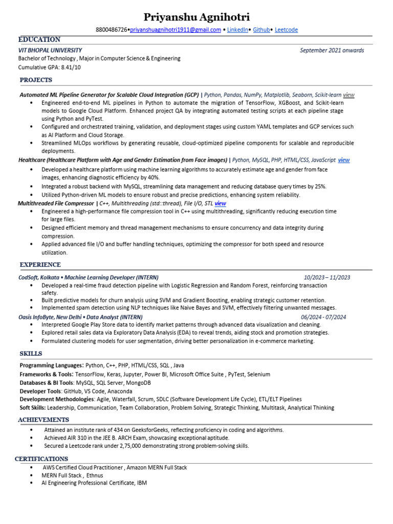 B.Tech in Computer Science & Projects | PDF | Cloud Computing | Data ...