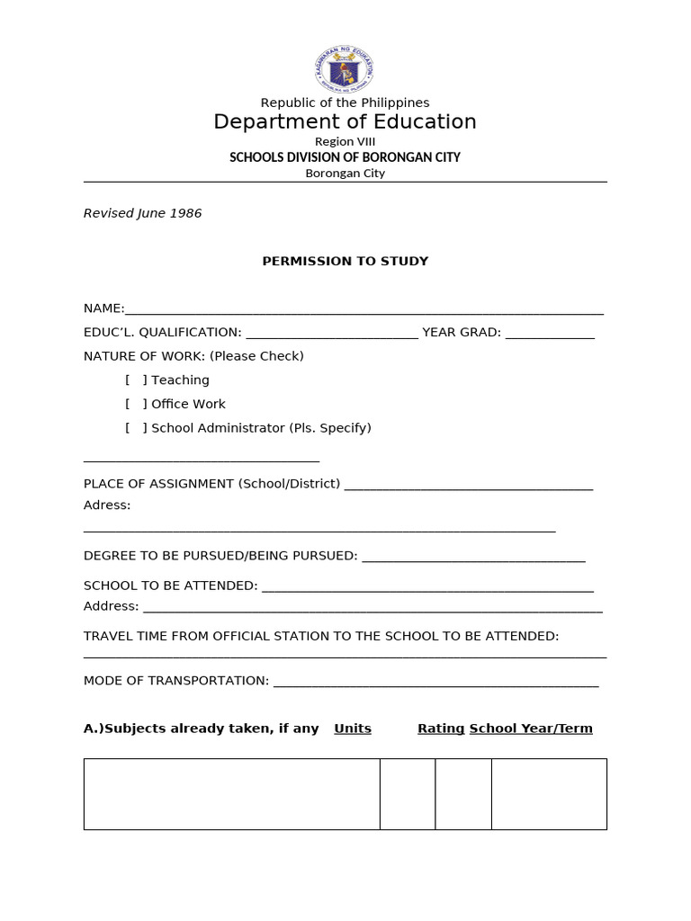 School Permit to Study Application | PDF
