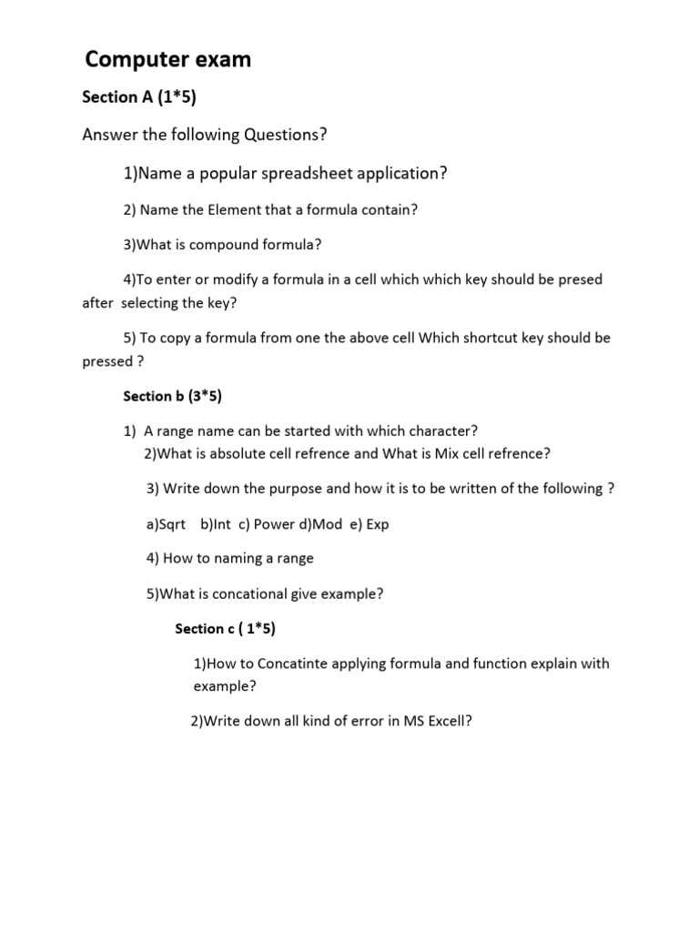 Computer Exam Question Paper | PDF