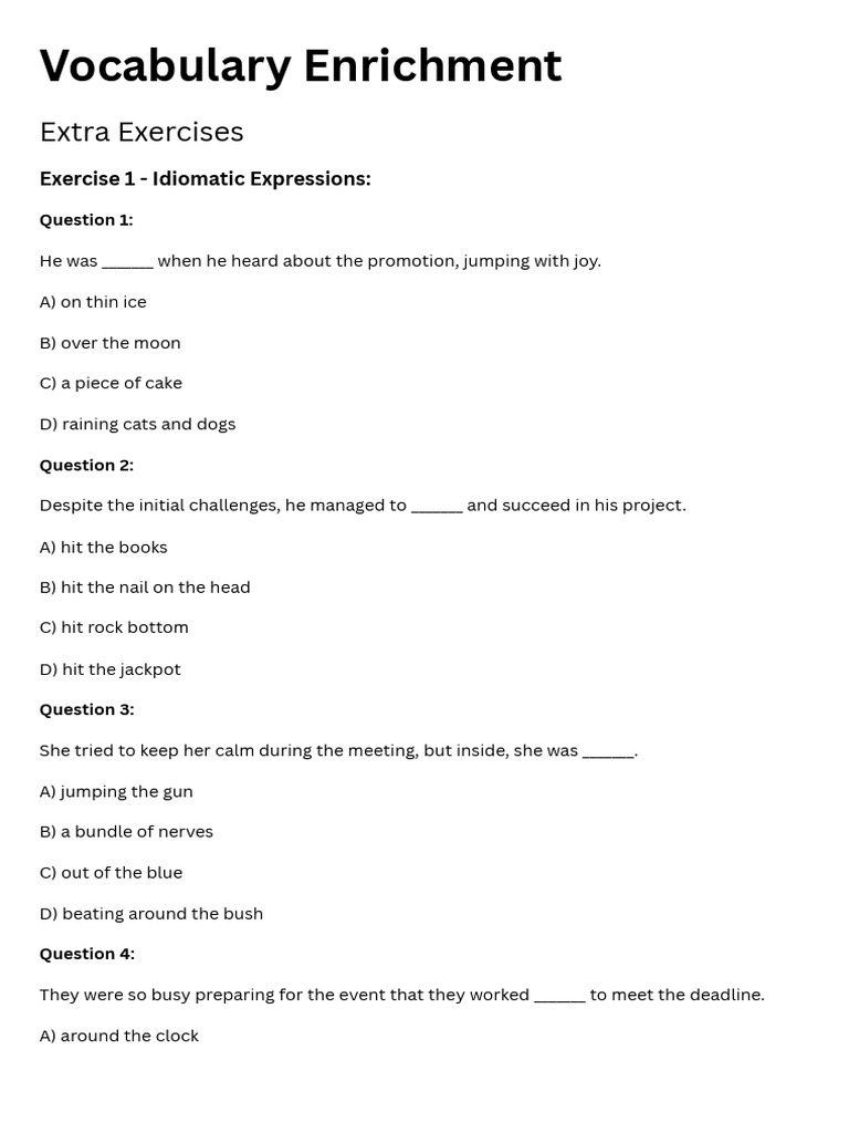 Vocabulary Enrichment Exercises | PDF | Lexical Semantics | Linguistics