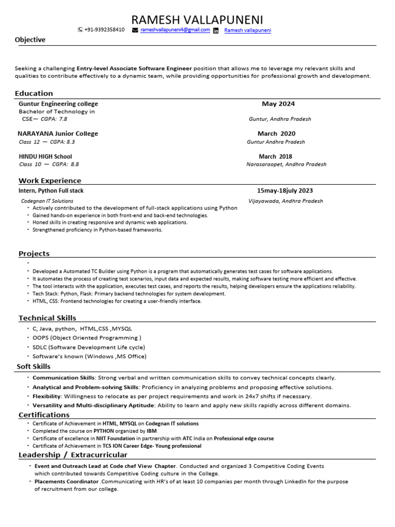 Entry-Level Software Engineer Resume | PDF | Python (Programming ...