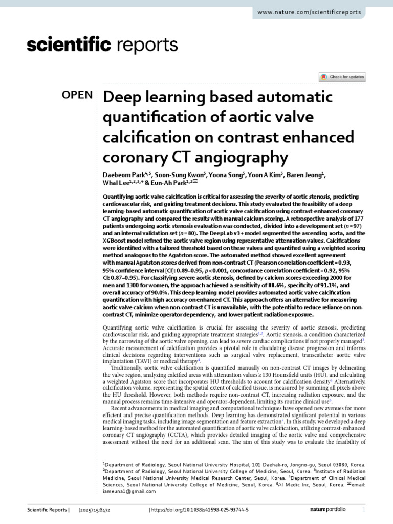 Deep Learning for Aortic Valve Calcification | PDF