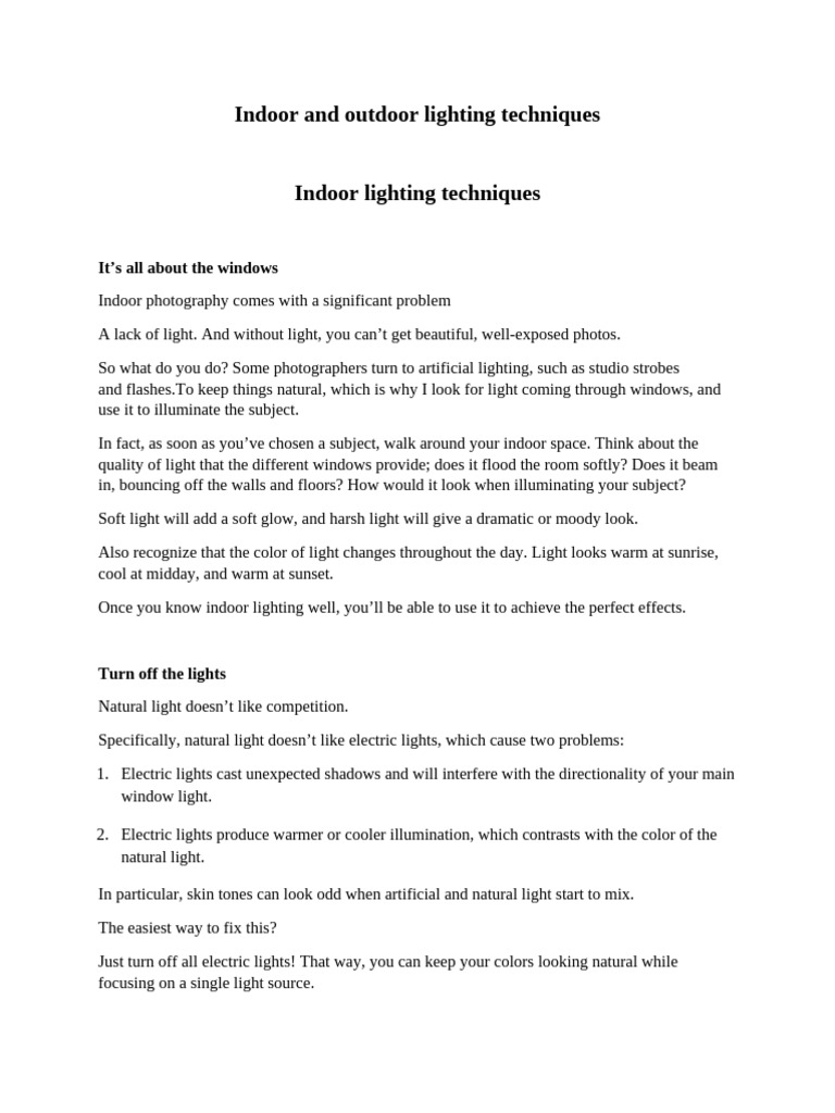 Artificial Lighting Techniques for Photography | PDF | Flash ...