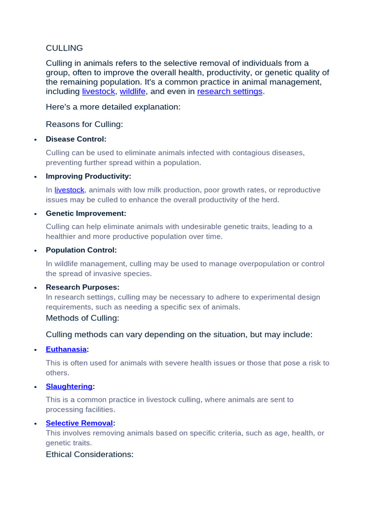 Understanding Animal Culling Practices | PDF