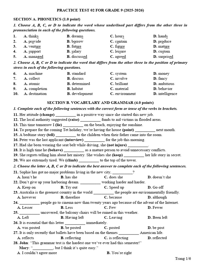 Grade 9 Practice Test 2025-2026 | PDF | Cost Of Living | Libraries