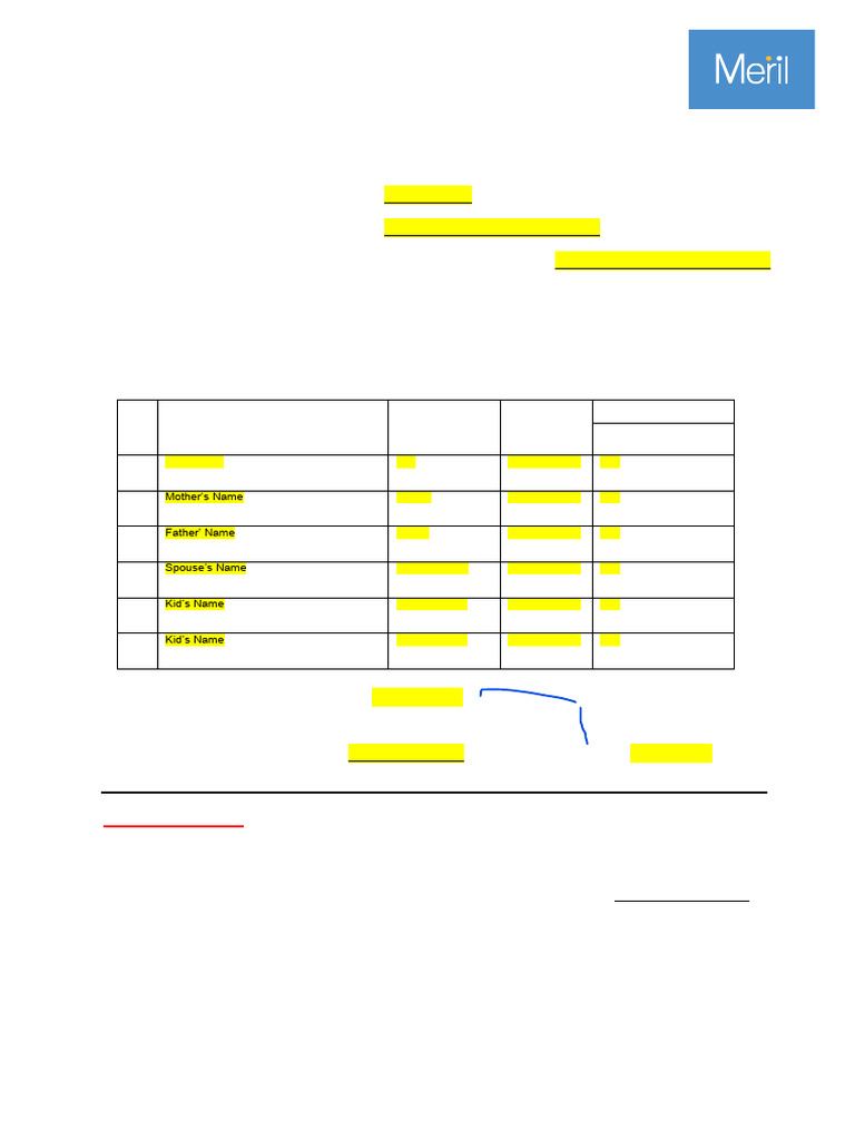 Mediclaim Data Collection Form | PDF