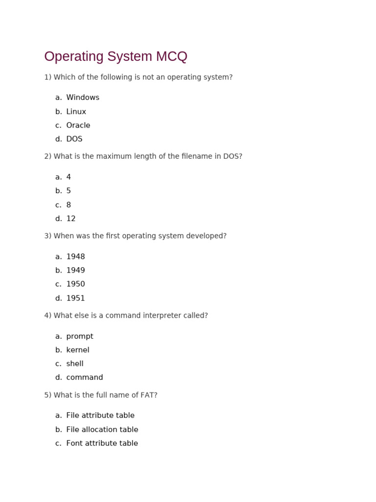 Operating System MCQ Quiz Questions | PDF