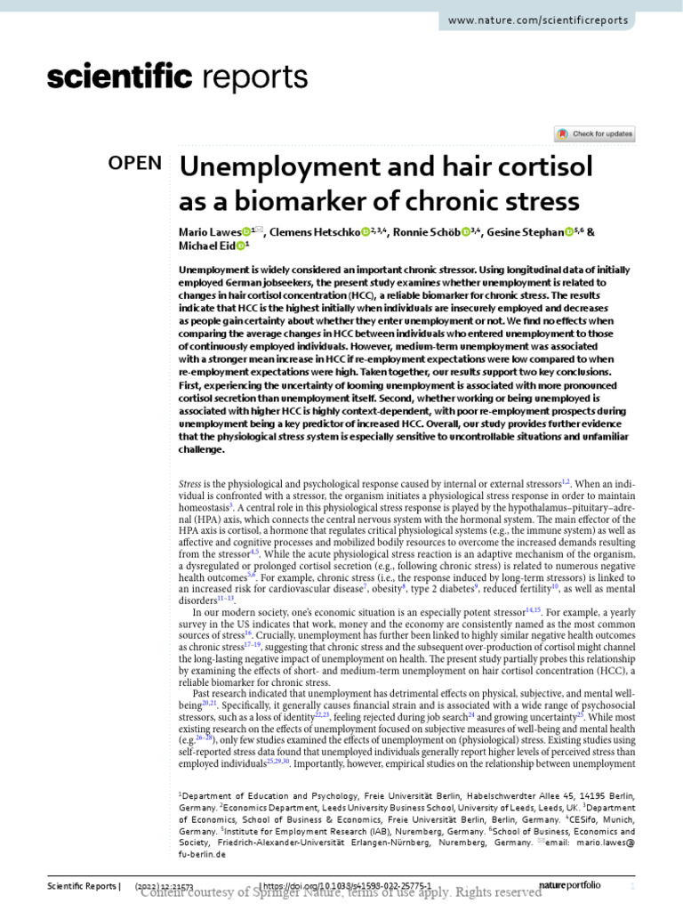1.unemployment and Hair Cortisol As A Biomarker of C | PDF | Stress ...