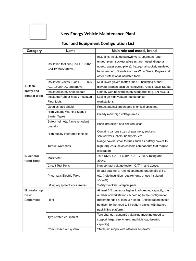 EV Maintenance Tools and Equipment Guide | PDF | Direct Current | High ...