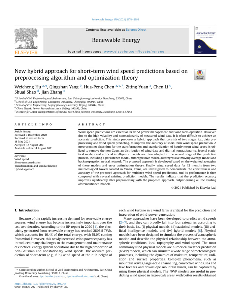 Hybrid Method for Short-Term Wind Speed Prediction | PDF ...