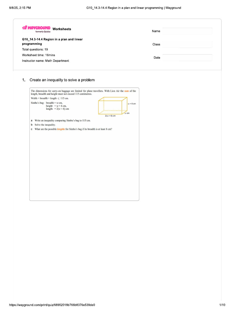 C14.3 Region in A Plan and Linear Programming | PDF
