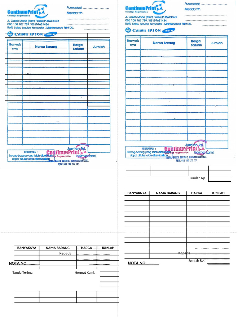 Nota Pembelian Barang dan Harga | PDF