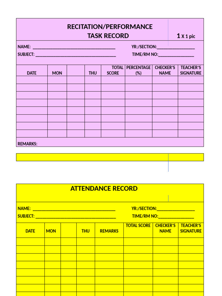 Index Card Recitation Record | PDF