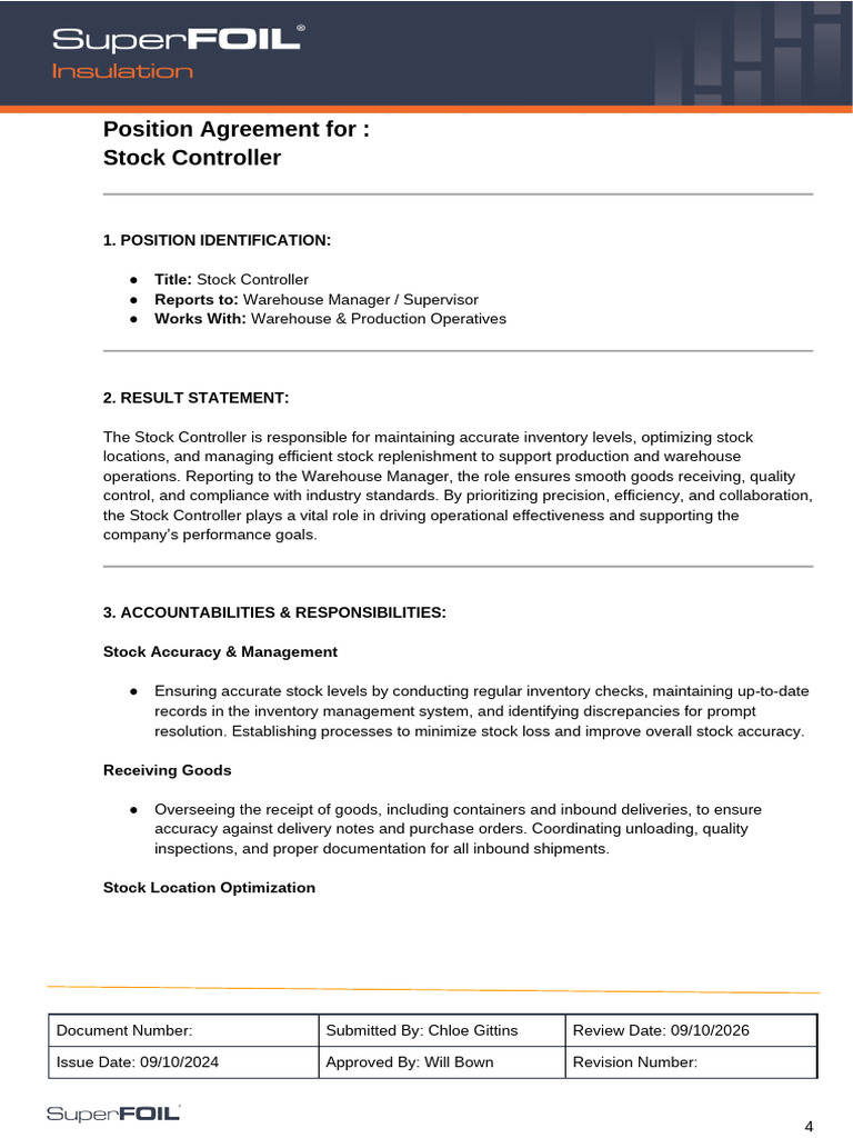 Stock Controller Role Overview | PDF | Warehouse | Inventory